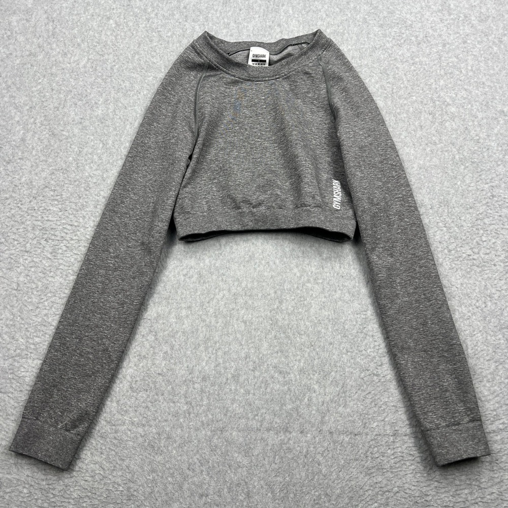 Gymshark Adapt Marl Seamless Long Sleeve Crop Top Womens Small Grey Pullover